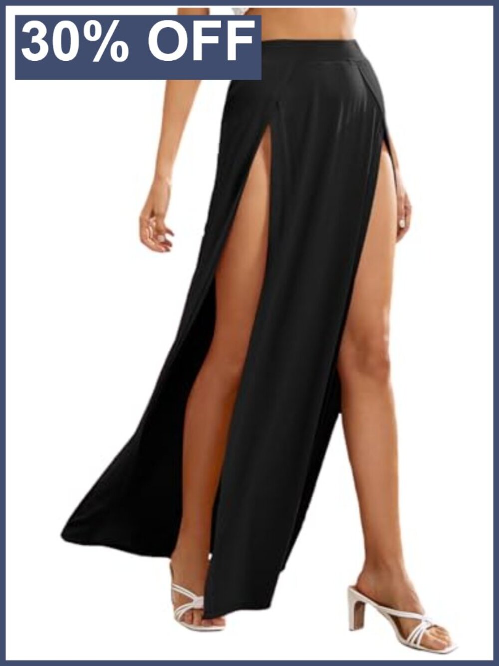 High Split Wrap Flowy Long Maxi Skirt Elastic Waist Ankle Length